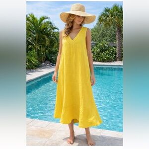 Francesca Bettini 100% linen made in Italy mustard midi dress Sz S